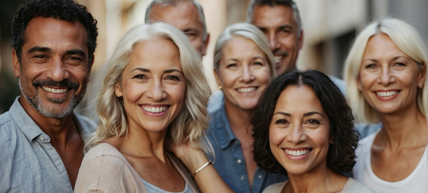 Group of adults smiling after visiting Newark dental office