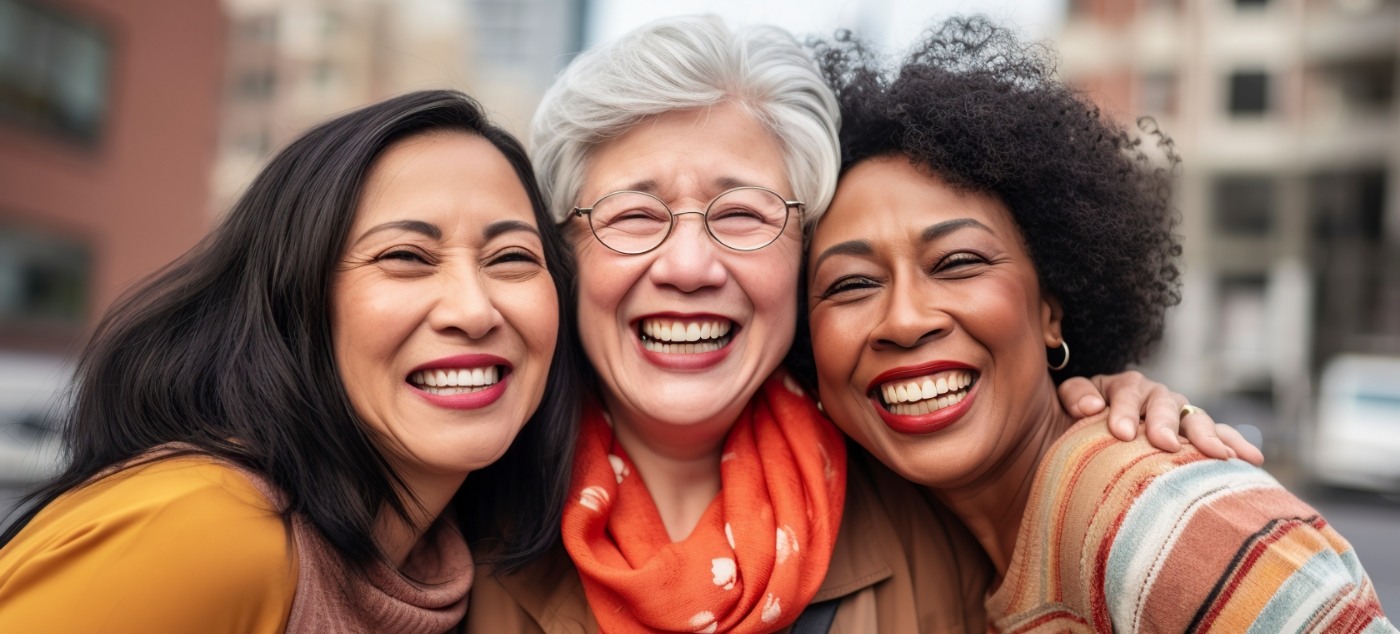 Three women grinning with dental implants in Newark